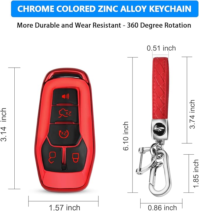QBUC for Ford Key Fob Cover with Keychain Compatible with Ford Explorer F150 Fusion Mustang Edge Lincoln MKC 5 Buttons Smart Key (Red, Series 2)
