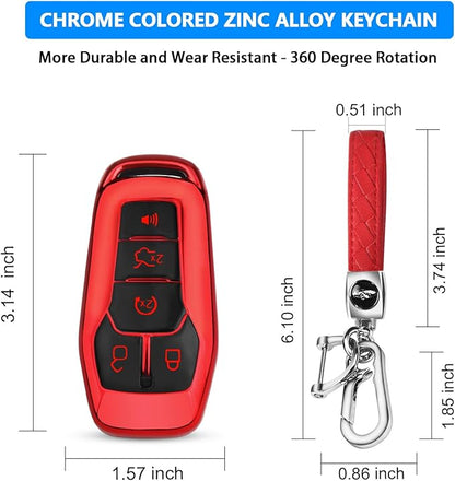QBUC for Ford Key Fob Cover with Keychain Compatible with Ford Explorer F150 Fusion Mustang Edge Lincoln MKC 5 Buttons Smart Key (Red, Series 2)