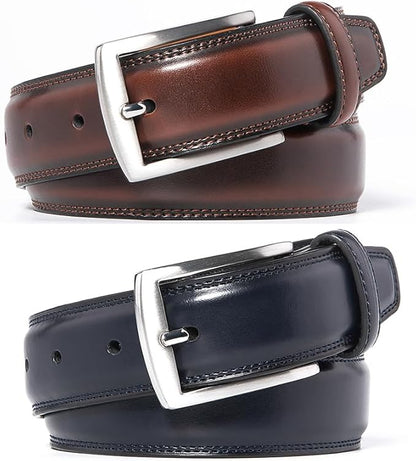 Mens Genuine Leather Dress Belt for Men, Handmade, 100% Cow Leather,Classic Casual and Business Belt Prong Buckle