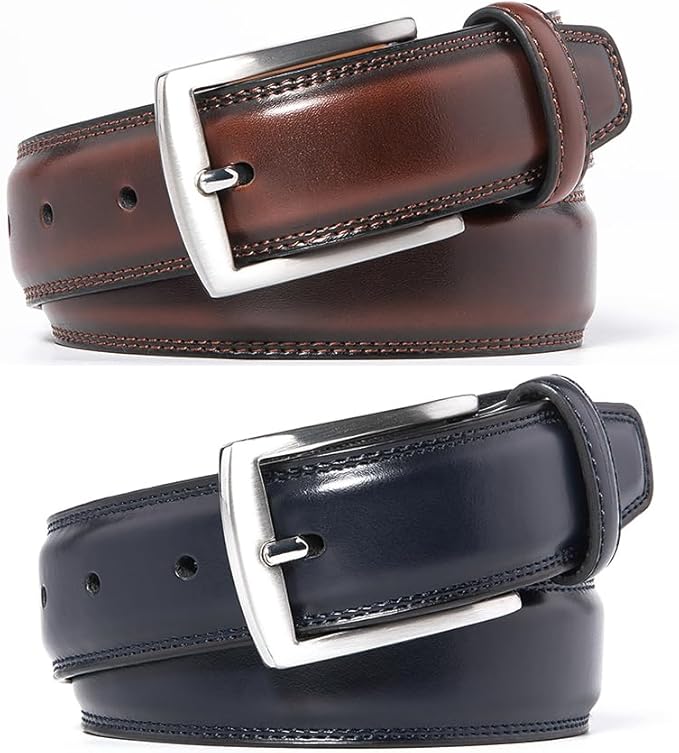 Mens Genuine Leather Dress Belt for Men, Handmade, 100% Cow Leather,Classic Casual and Business Belt Prong Buckle
