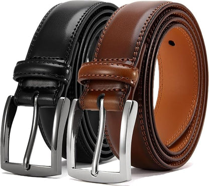 DOOPAI Men's Genuine Leather Dress Belt 2Pack - Handmade Classic Casual and Business Belt, 100% Cow Leather Prong Buckle,