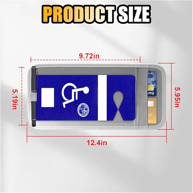 JOYCOURT Handicap Placard Holder for Car, Disabled Parking Permit Sign Protector, Car Interior Sun Visor Storage Clip with Pen Holder, Note Paper Slot, Elastic Strap (Grey)