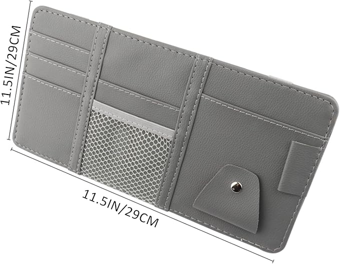 2 Packs Gray Car Sun Visor Organizer, Sunglasses Holders for Car Sun Visor, PU Leather, Auto Interior Accessories Storage Travel Document Holder with Multi Pocket
