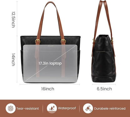 LOVEVOOK Laptop Tote Bag for Women,Vintage Leather Work Tote Bag for Women Computer Briefcase Bag,Waterproof Teacher Business