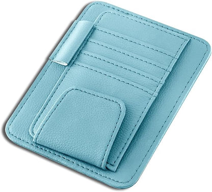 Car Sun Visor Organizer, Multifunctional Auto Visor Document Holder with Sunglasses Clip, Universal Car Interior Accessories Organizer for Drving License, Card, Pen (Blue)