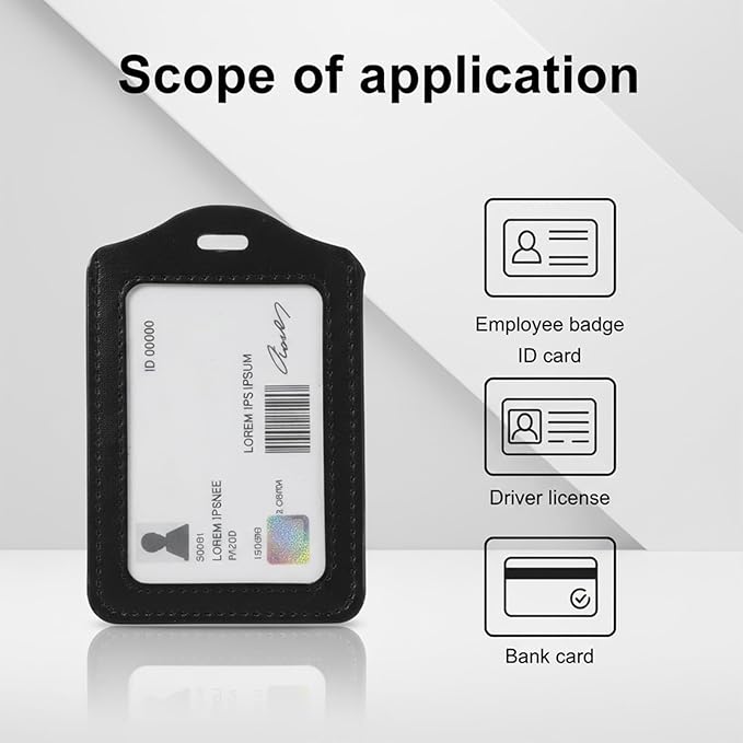 2 Pcs Leather Badge Holder, Badge Id Holder Vertical Leather Id Holders Waterproof Card Holders for Office, Staff, Employees Black