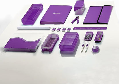 Enday Pencil Box Purple, Storage Organizer Utility Box, Multipurpose Long Ruler Length School Office Supplies Plastic Pencil Case for Kids & Adults Available in Red, Pink, Grey, Green, Blue, 1PK