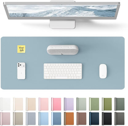 YSAGi Leather Desk Protector, Office Mat, Large Mouse Mat, Non-Slip PU Leather Blotter, Laptop Desk Pad, Waterproof Writing Pad for Office and Home (Ice Blue, 23.6" x 13.8")