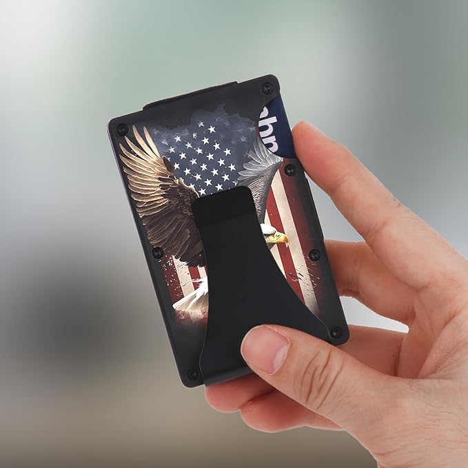 Flag Wallet for Men Minimalist Personalized Engraved Metal Wallet Slim Wallet Gifts for Soldiers Veteran Patriots (Flag 1)