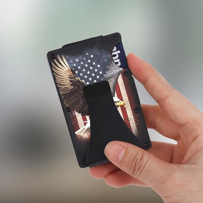 Flag Wallet for Men Minimalist Personalized Engraved Metal Wallet Slim Wallet Gifts for Soldiers Veteran Patriots (Flag 1)