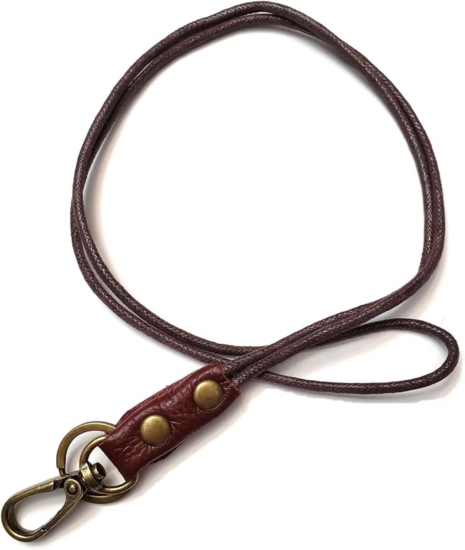 Aslana Genuine Leather Rope Necklace Lanyard for Key ID Badge Holder, Lobster Claw Clasp, Vintage Retro Style (1-Pack,19in Neck Lanyard, Rope Burgundy Leather)