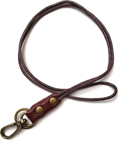 Aslana Genuine Leather Rope Necklace Lanyard for Key ID Badge Holder, Lobster Claw Clasp, Vintage Retro Style (1-Pack,19in Neck Lanyard, Rope Burgundy Leather)