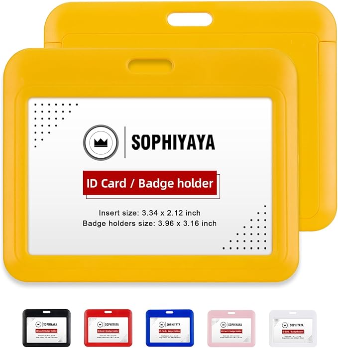 12 Pack Sliding Horizontal Badge Holder Hard Plastic Key Card Work Badge Sleeve for Office School Factory Teacher Student (Yellow)
