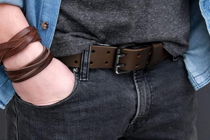 CHAOREN Work Belts for Men Heavy Duty - 1.5" Full Grain Leather Belt Casual - Fully Adjustable, Double Prong