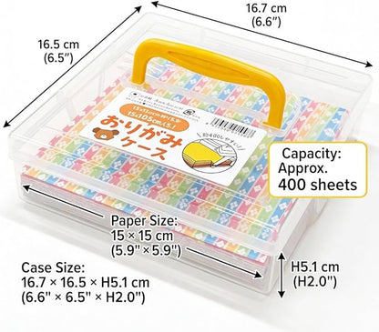 Japanese Origami Paper Storage Box - Made in Japan - Holds 400 Sheets of 6x6 Inch (15cm) Paper - Clear Plastic Craft Organizer with Easy Access Side Slots - Multi-Purpose Container