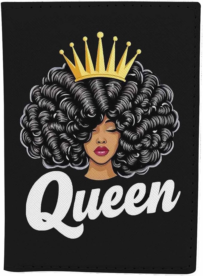 Queen Girl Passport Holder for Travel Black Woman with Crown PU Leather Passport Cover Wallet Cute Passport Card Holder for Women and Men