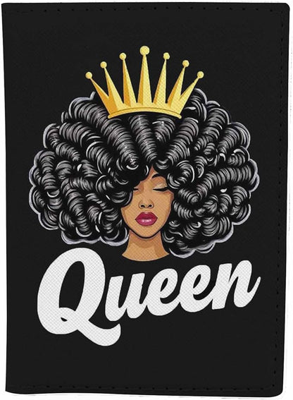 Queen Girl Passport Holder for Travel Black Woman with Crown PU Leather Passport Cover Wallet Cute Passport Card Holder for Women and Men