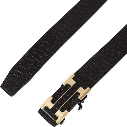Aurolran Men&Womens Leather Dress Belt Business Automatic Buckle Belt Color-Black Silver Gold