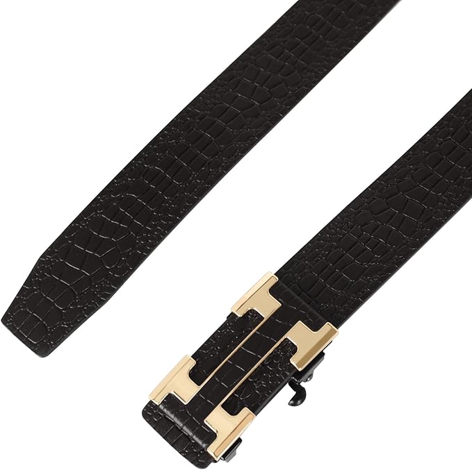 Aurolran Men&Womens Leather Dress Belt Business Automatic Buckle Belt Color-Black Silver Gold
