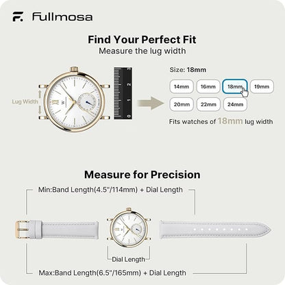 Fullmosa Watch Band, Quick Release Leather Watch Strap for Men Women, Replacement Bands Width 12mm 14mm 16mm 18mm 19mm 20mm 21mm 22mm 24mm