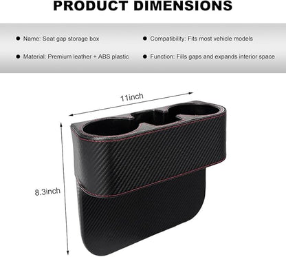 Car Seat Gap Filler Organizer, Multifunctional Auto Console Side Storage Box with Cup Holder, Universal PU Leather Cup Holder Front Seat Crevice Filler for Car Truck SUV (Carbon Fiber Black)