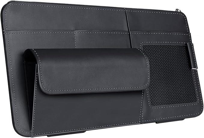 Car Sunvisor Organizers Feature Build in Sunglasses Holder and Card Slots for Document Storage Leather Materials Easy in