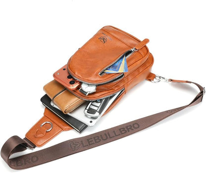 Crossbody Bags for Men Leather Sling Bags Mens Chest Bag Backpack Travel Hiking Fishing Outdoor Sports