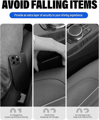 Car Seat Gap Filler, 2 Pack No-Drop Seat Side Gap Seam Filler Organizer with Phone Holder, Universal Fit Fill The Gap Between Seat and Console, Perfect for Car SUV Truck Black