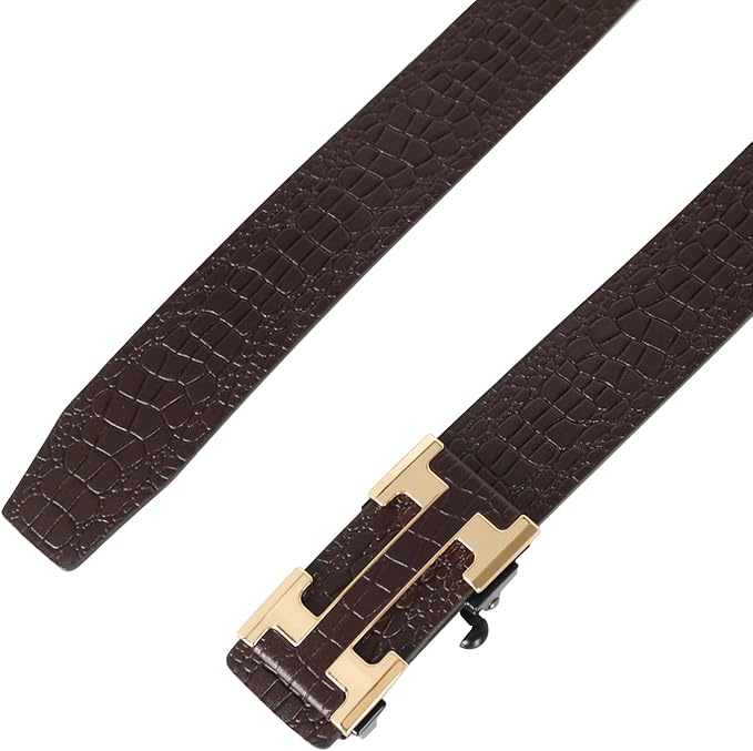 Aurolran Men&Womens Leather Dress Belt Business Automatic Buckle Belt Color-Black Silver Gold