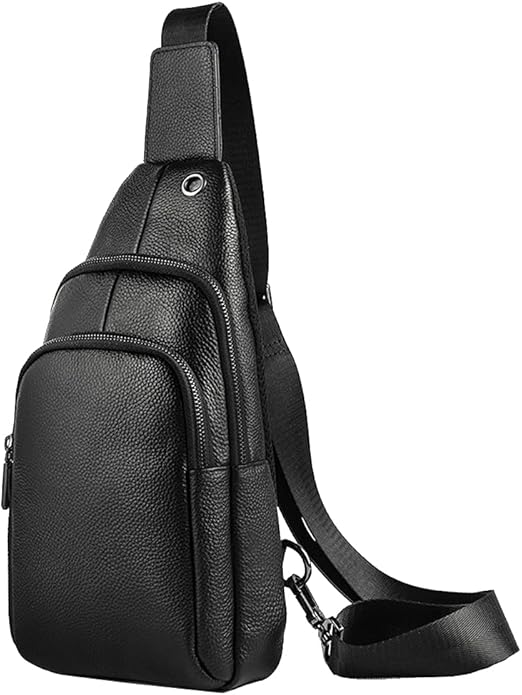 Hebetag Leather Sling Bag Crossbody Backpack for Men Women Travel Outdoor Camping