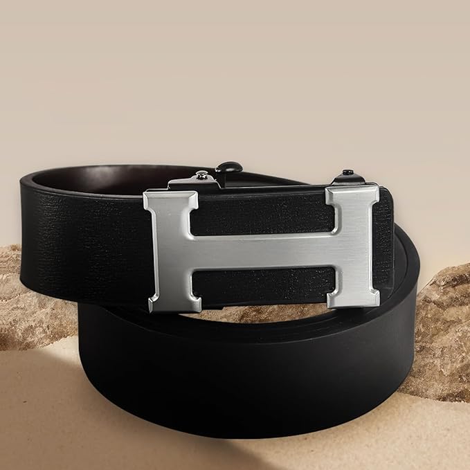 Aurolran Men&Womens Leather Dress Belt Business Automatic Buckle Belt Color-Black Silver Gold
