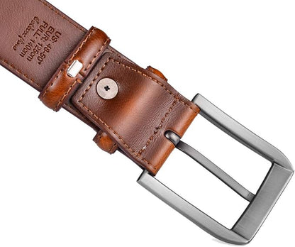 beltox fine Men’s Casual Leather Jeans Belts 1 1/2” Wide 4MM Thick Alloy Prong Buckle Work Dress Belt for Men