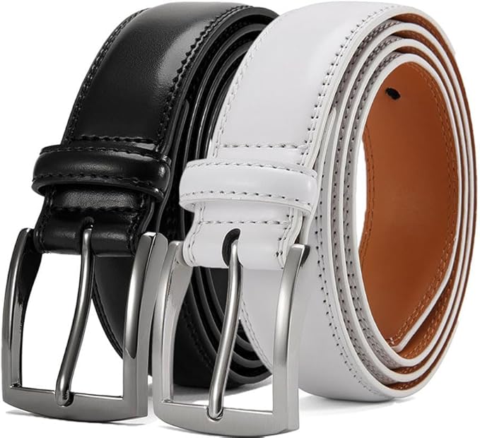 DOOPAI Men's Genuine Leather Dress Belt 2Pack - Handmade Classic Casual and Business Belt, 100% Cow Leather Prong Buckle,