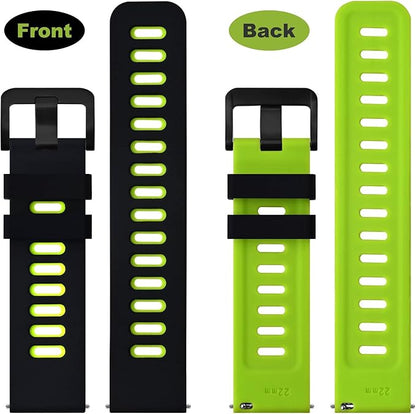 WOCCI 18mm Bicolor Watch Band, Silicone Rubber, Quick Release Replacement Strap for Men and Women, Black Stainless Steel Buckle (Black-Spring Green)