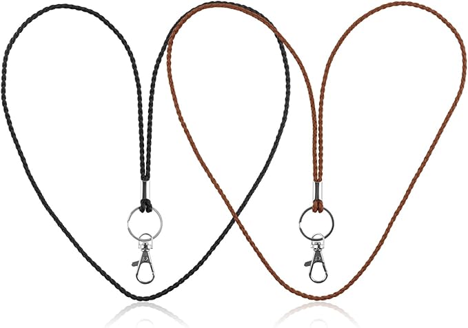 PLENTY Braided Leather Lanyard, 2PCS 19IN Strong Office Long Neck Strap with Clasp and Keychain for ID Badge and Keys