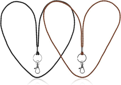 PLENTY Braided Leather Lanyard, 2PCS 19IN Strong Office Long Neck Strap with Clasp and Keychain for ID Badge and Keys