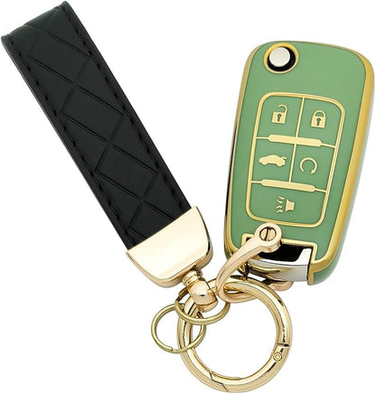 TPU Protective Key Fob Cover Case Compatible with 2010-2019 Chevy Equinox,2011-2016 Cruze Malibu Camaro Trax Impala Sonic Buick Lacrosse Regal Verano Trunk Keyless Entry Key Fob (Green)