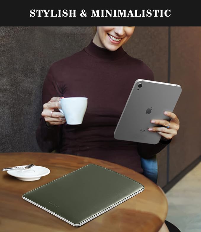 MoKo 9-11 Inch Tablet Sleeve, PU Leather Briefcase Slim Stylish Case Fits New 11-inch iPad Air M4 2026/iPad Pro M5, Air 5/4th 10.9, 10th Gen 10.9, 9/8. Gen 10.2, Tab S8/S9 11, Midnight Green