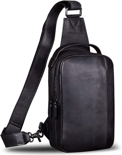 Genuine Leather Sling Bag for Men and Women Vintage Real Leather Sling Backpack Shoulder Crossbody Bags Chest Purse