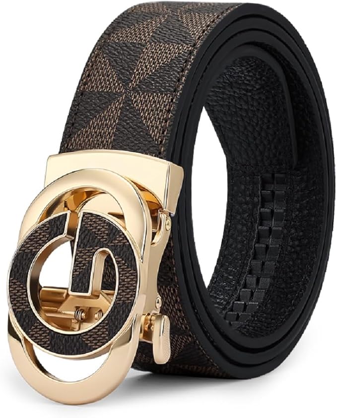 VANNANBA Mens Ratchet Belts Genuine Leather Designer Belt with Automatic Buckle Alloy Gift for Men