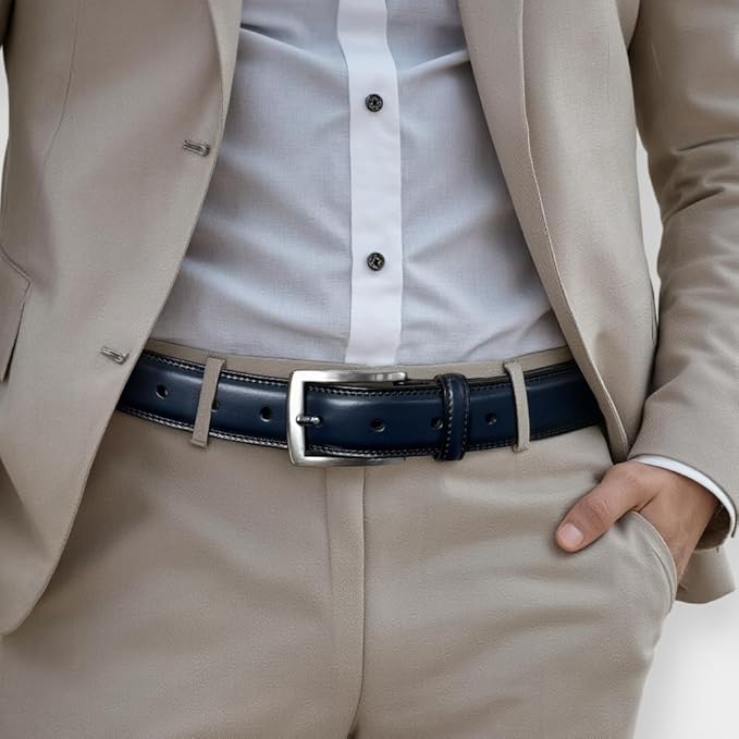 Mens Genuine Leather Dress Belt for Men, Handmade, 100% Cow Leather,Classic Casual and Business Belt Prong Buckle