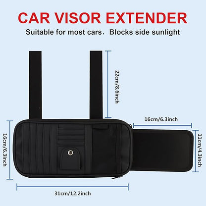 Car Sun Visor Organizer with Extendable Sunshade,Upgraded Version Multi-Pocket Visor Organizer Storage for Car/SUV/Truck with 13CD Holders,Sunglass Clip, Card Holder,Visor Accessories