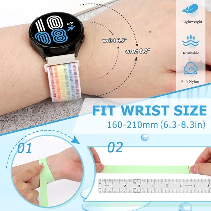 20mm Nylon Quick Release Band Compatible with Samsung Galaxy Watch 7 6 5 4 40mm 44mm/Garmin Vívoactive 6/5/3/3 Music/Forerunner 570 42mm/55/158/165/245/645/Amazift Active 2/Active/T-Rex 3 Pro 44mm