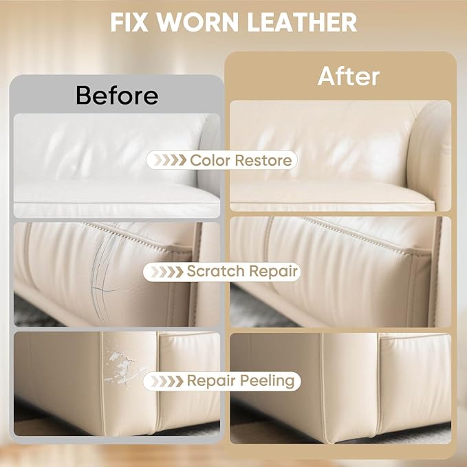 Leather Recoloring Balm - Scratch Repair & Color Restore Kit for Faded Leather, Leather Couch & Car Seats - 10OZ Restorer Balm for Furniture, Auto Interior, Vinyl, Accessories (Beige)