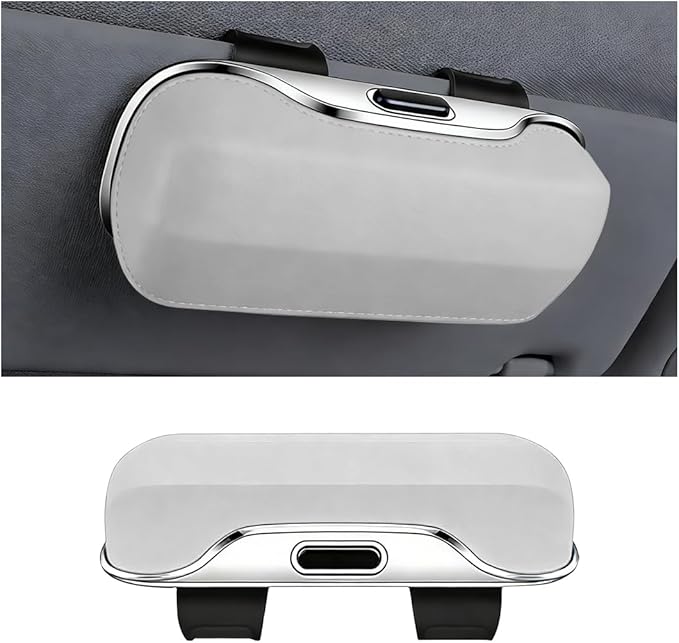 zipelo Sunglasses Holder for Car Sun Visor, Protective Automotive Eyeglasses Storage Case Hanger, Soft Vehicle Interior Glasses Organizer Box Accessories, Universal Fit (White)