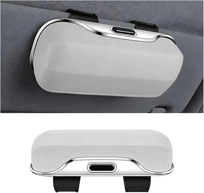 zipelo Sunglasses Holder for Car Sun Visor, Protective Automotive Eyeglasses Storage Case Hanger, Soft Vehicle Interior Glasses Organizer Box Accessories, Universal Fit (White)