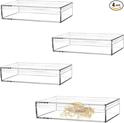 Clear Acrylic Box with Lids, 4 Pack 4.3x2.7x1 Inch Plastic Square Cube Candy Boxes Acrylic Storage Box for Wedding, Valentine's Day Party, Treats, Coin, Jewelry Accessories