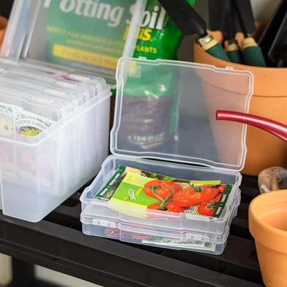 IRIS USA 5" x 7" |Made in USA| Photo Organizers and Picture Storage Box with Handle, 6 Inner Cases/Containers for Tasks, Stickers, Ephemera, & Flashcards - Clear