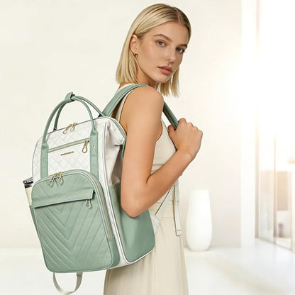 KROSER Laptop Backpack 17" Stylish Backpack Water Repellent College Casual Daypack Travel Business Work Bag for Men/Women-Beige/Light Green