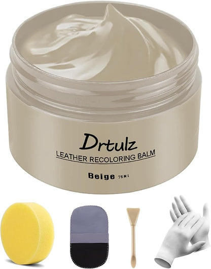 Beige Leather Recoloring Balm, Leather Color Restorer Conditioner, Leather Repair Kits for Vinyl Furniture, Sofa, Car Seats, Shoes - Repair Leather Color on Faded & Scratched (Beige)